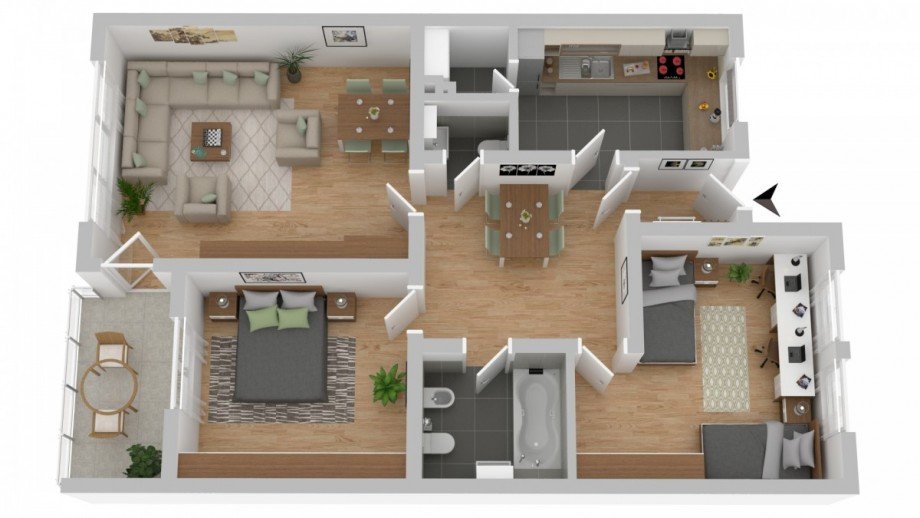 Visualisierung Grundriss Etagenwohnung Erkrath