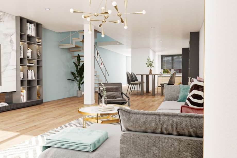 Visualisierung Wohnzimmer Reihenmittelhaus Langenfeld (Rheinland)